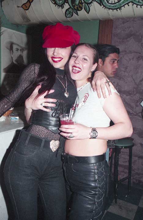 Patricia Hell and Angela Koszuta enjoying a night out at Max, 1994. Photo by Steven Lungley.