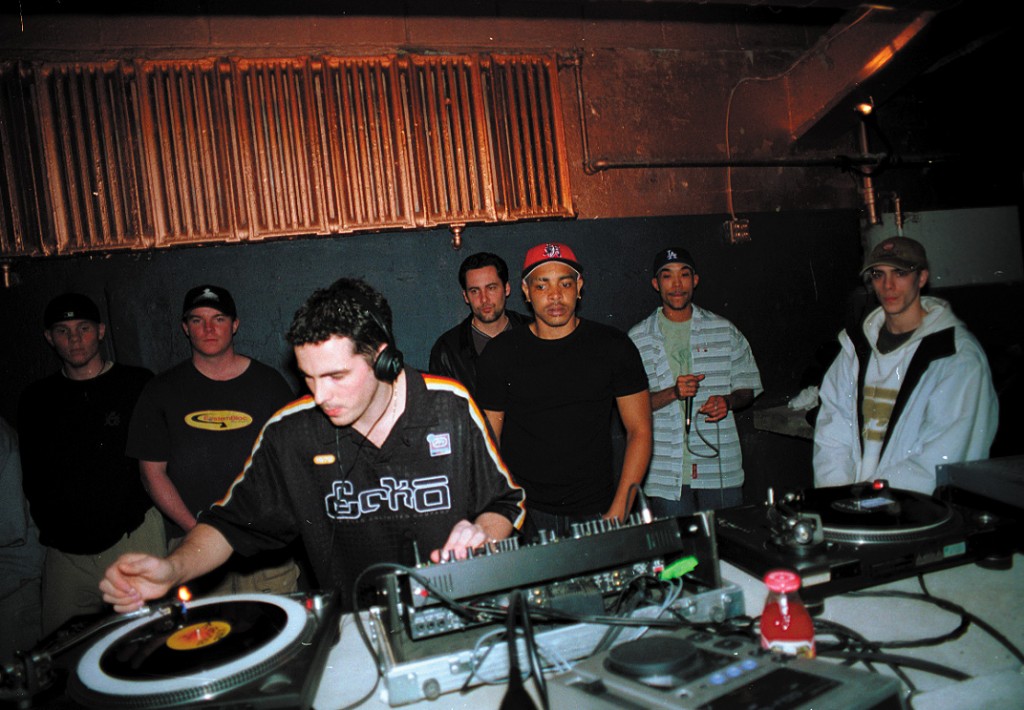 DJ Zinc with T.O. junglists, in basement. Photo by alexd at TRIBE http://www.tribemagazine.com.