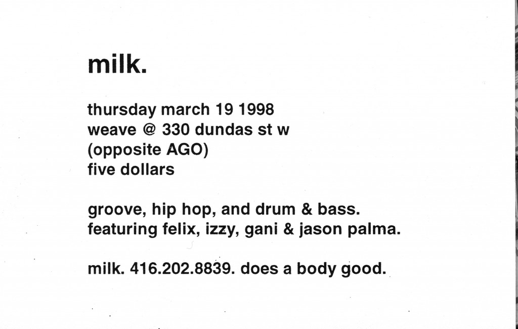milk. flyer back courtesy of Izzy Shqueir.