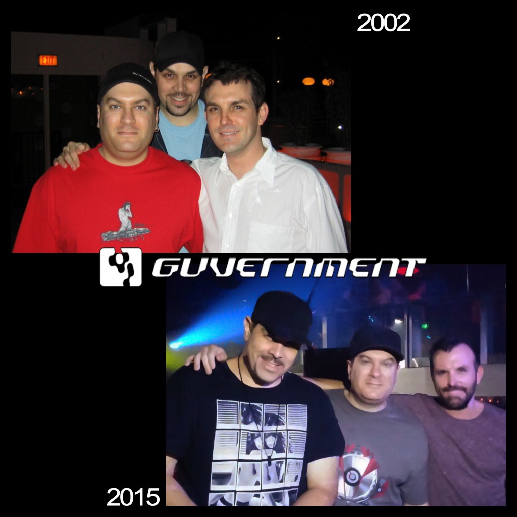 Joe Manzone and Fab Strong with Mark Oliver in 2002 and 2015. Courtesy of Manzone & Strong.